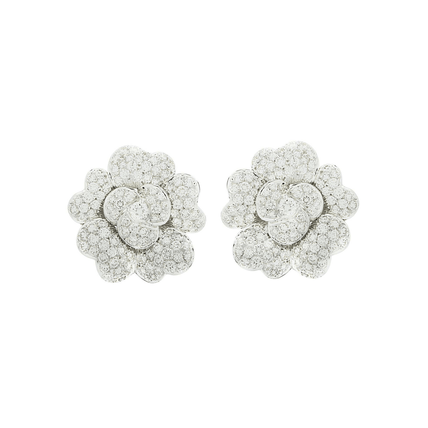 Post-1980s 18KT White Gold Diamond Flower Earrings front