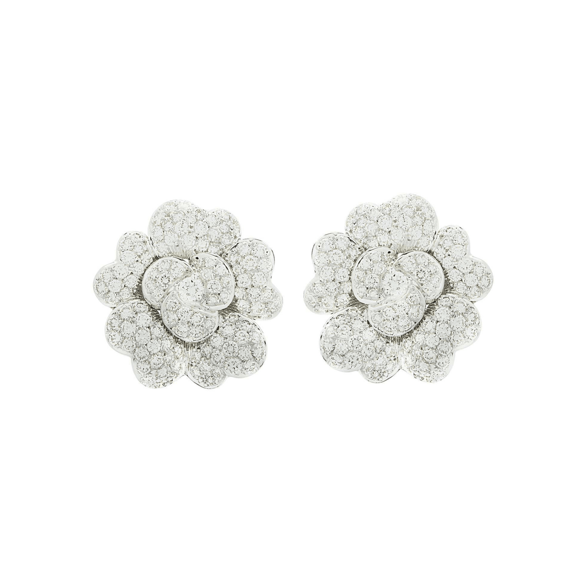 Post-1980s 18KT White Gold Diamond Flower Earrings front