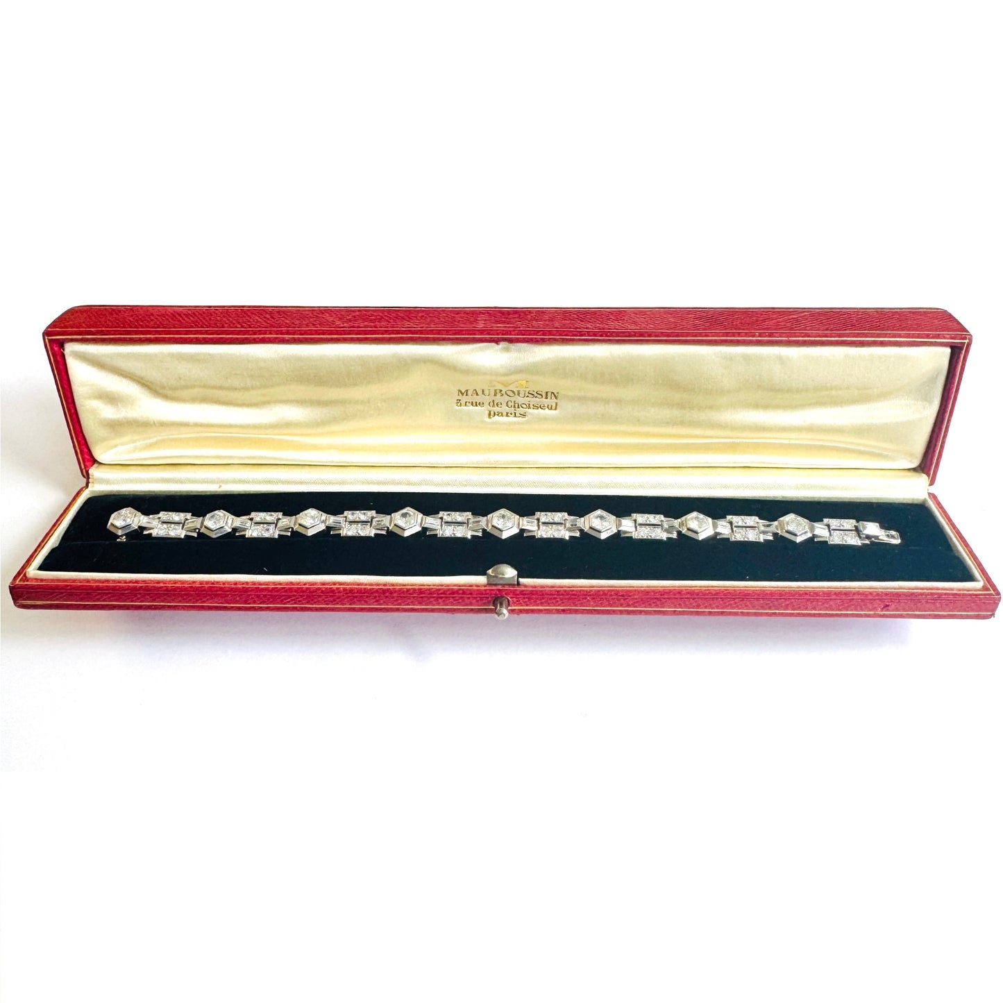 Mauboussin Paris Art Deco Platinum Diamond Bracelet in box