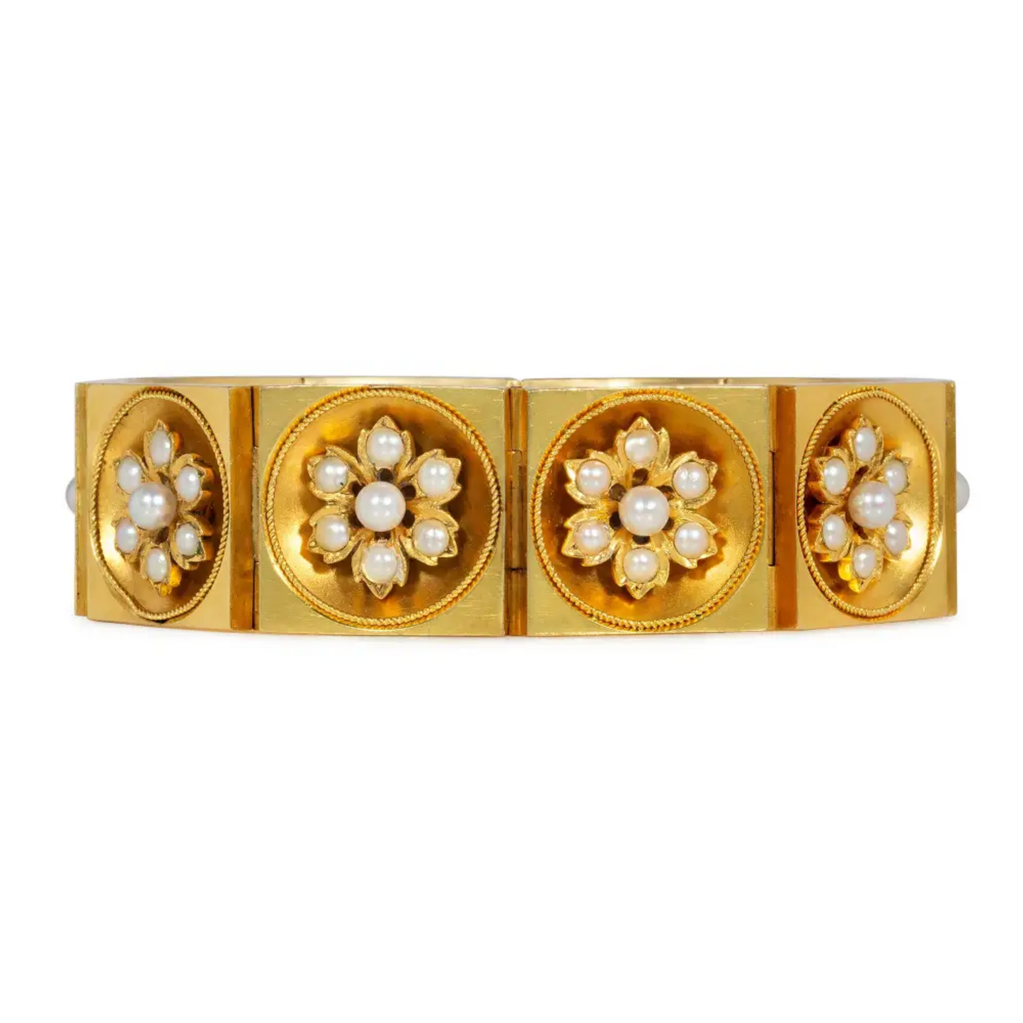 Victorian 18KT Yellow Gold Natural Pearl Bracelet front
