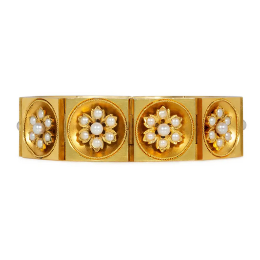 Victorian 18KT Yellow Gold Natural Pearl Bracelet front