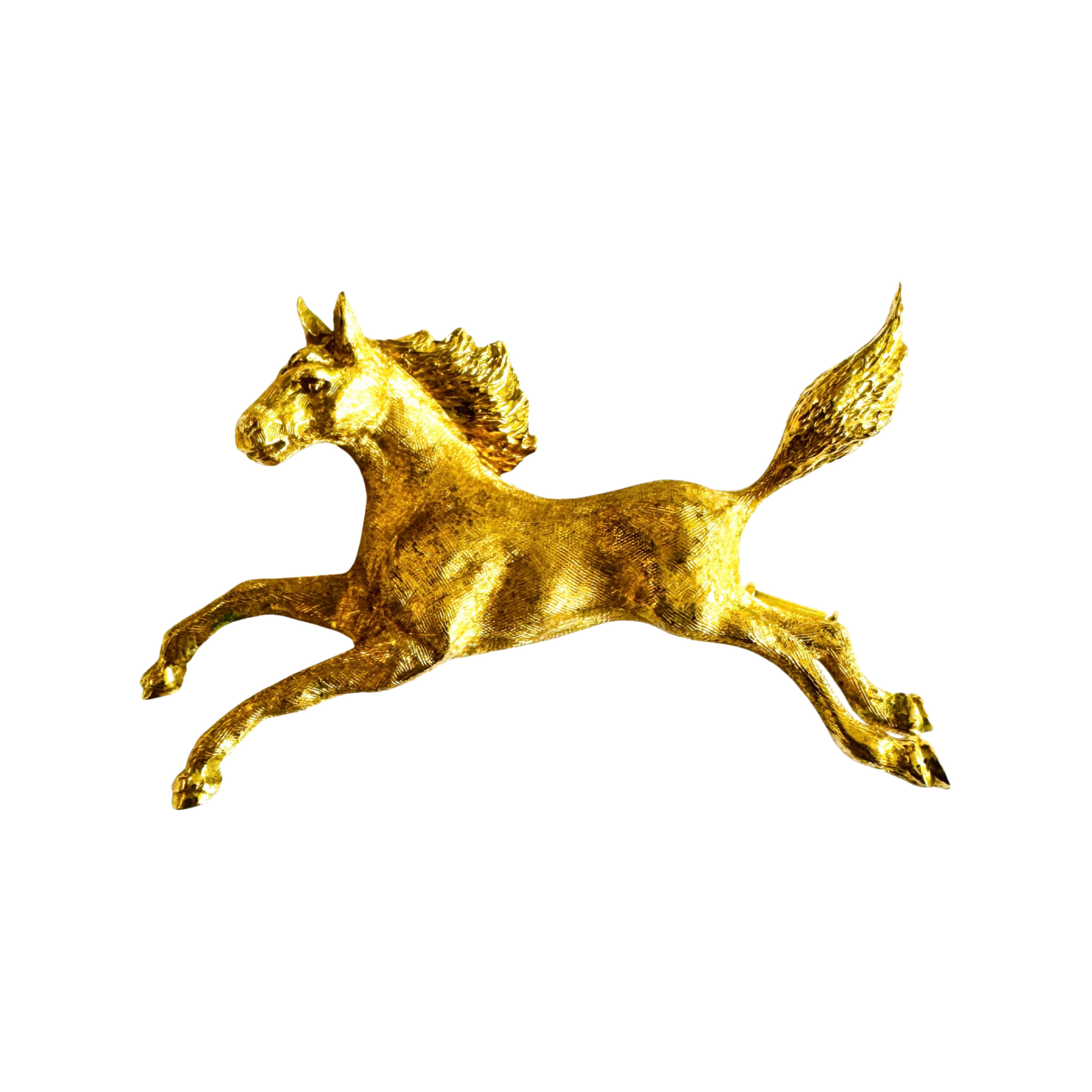 1970s 18KT Yellow Gold Horse Brooch front