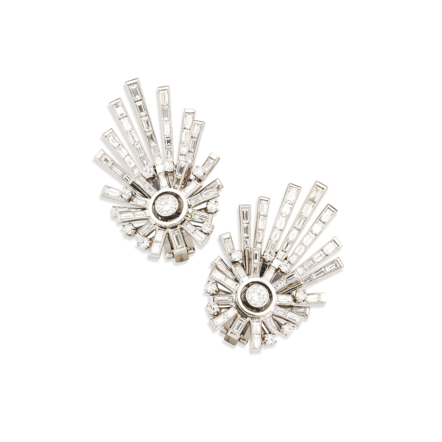 1960s Platinum Diamond Shooting Star Earrings front