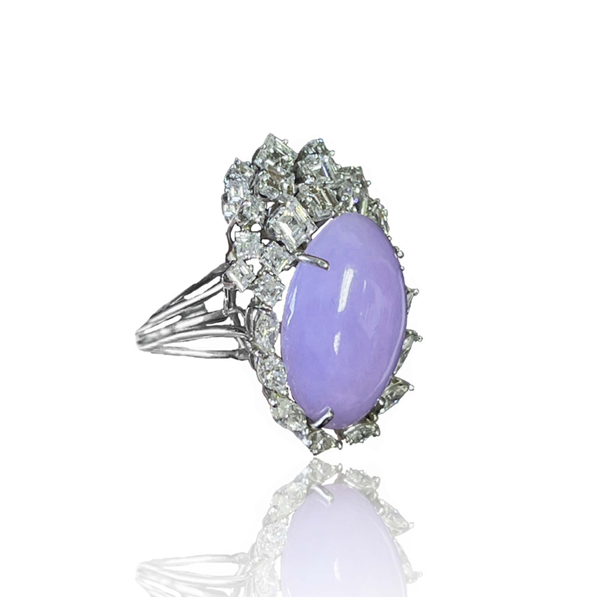 1960s Platinum Lavender Jade & Diamond Ring side