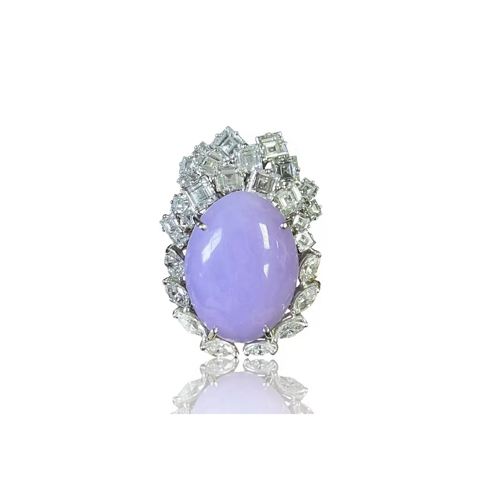 1960s Platinum Lavender Jade & Diamond Ring front