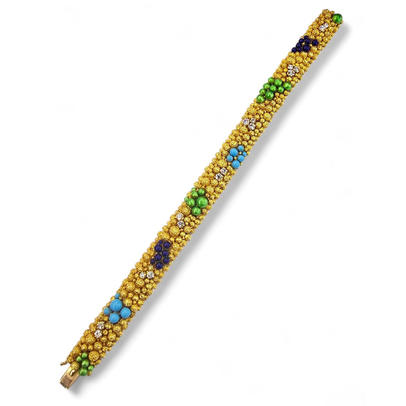 Faraone Italian 1970s 18KT Yellow Gold Diamond & Enamel Bracelet front
