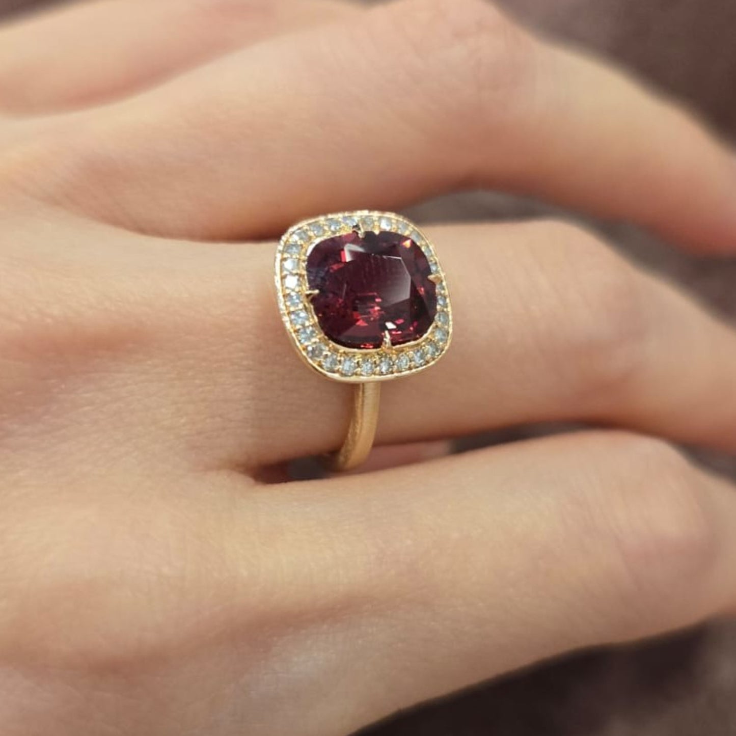 Post-1980s 18KT Rose Gold Spinel & Diamond Ring on finger