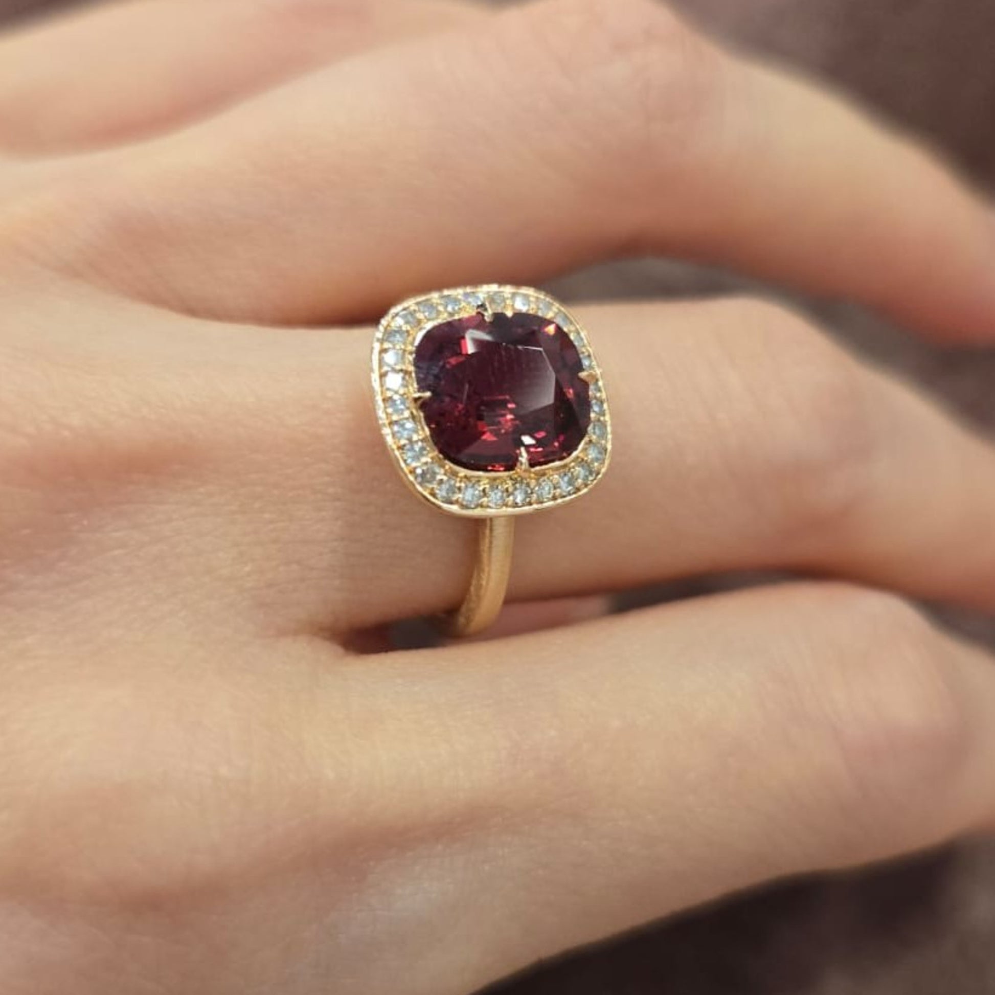 Post-1980s 18KT Rose Gold Spinel & Diamond Ring on finger