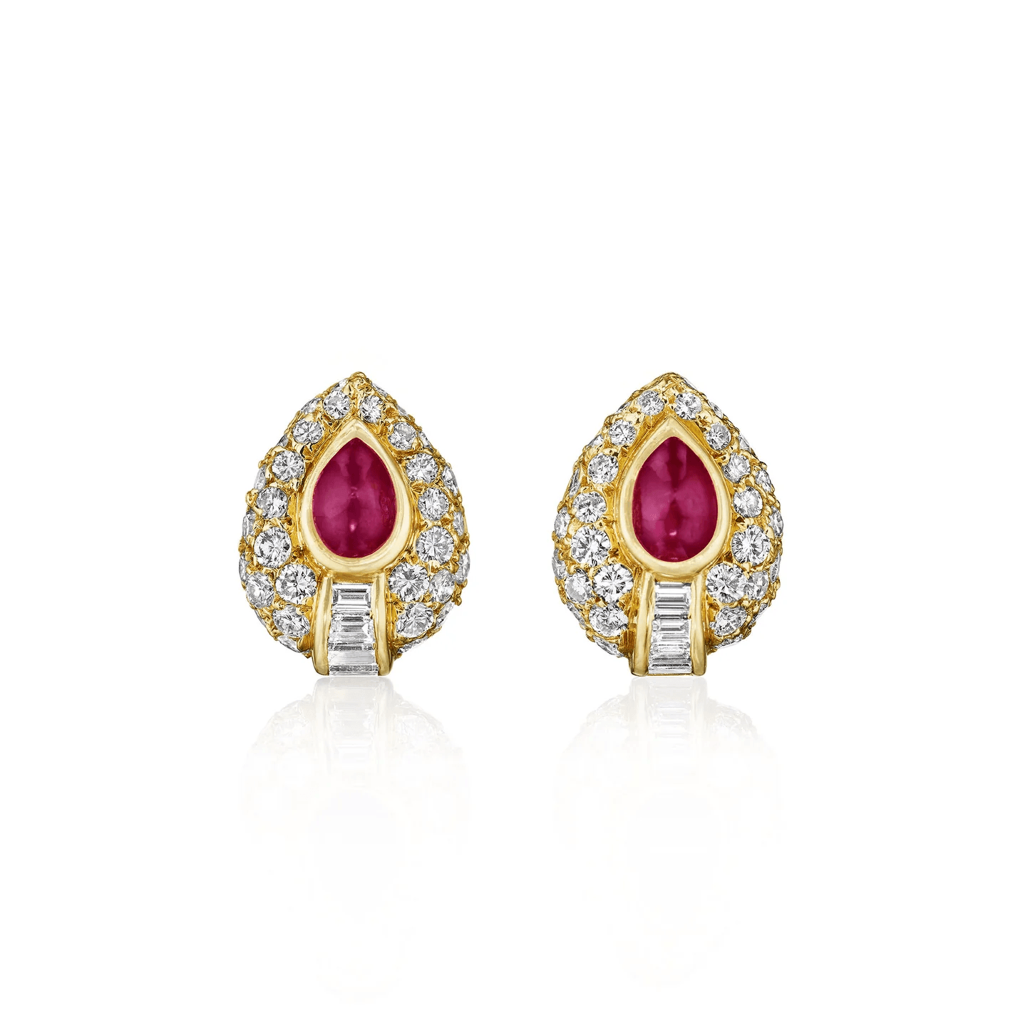 Cartier Paris 1980s 18KT Yellow Gold Ruby & Diamond Earrings front