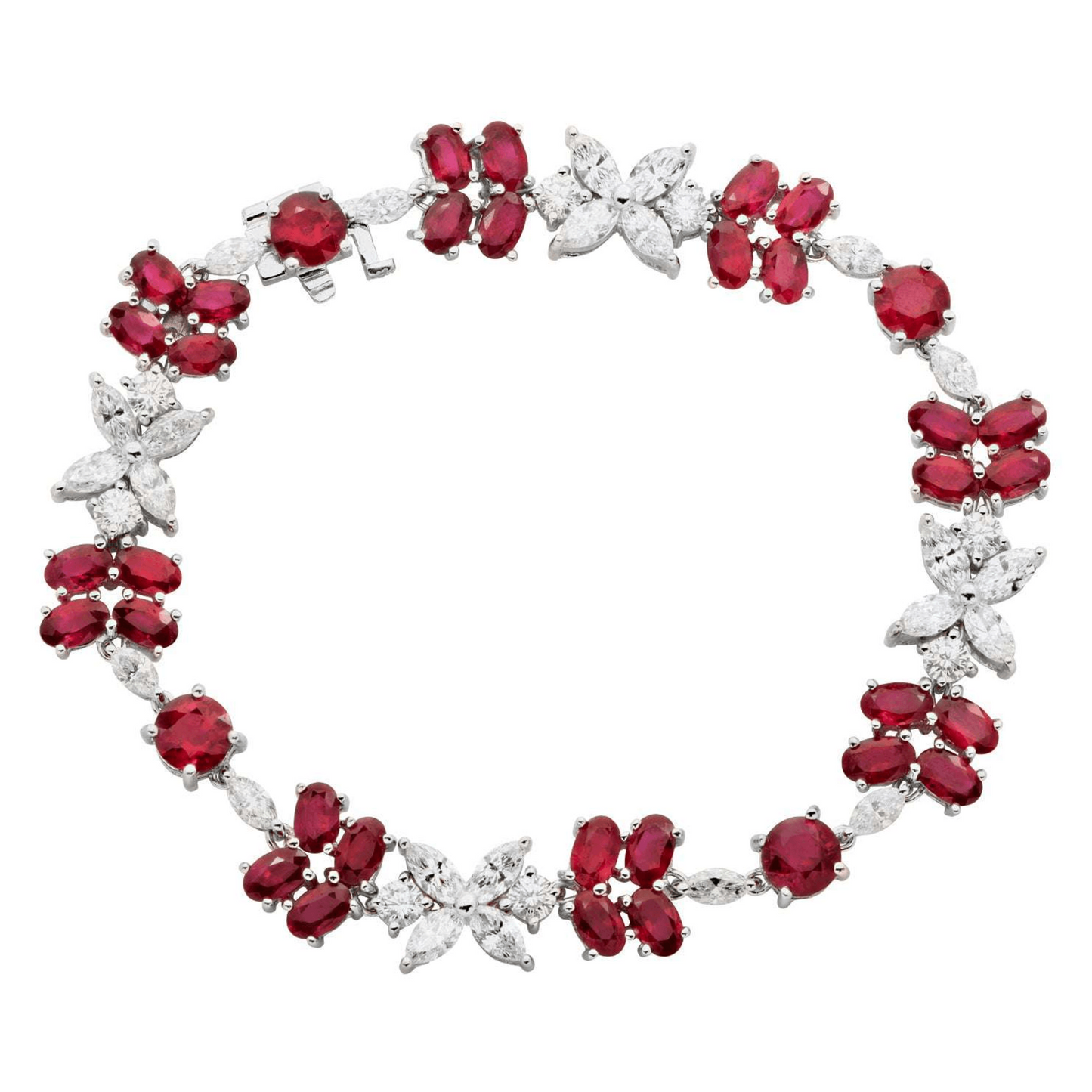 Post-1980s 18KT White Gold Ruby & Diamond Bracelet front