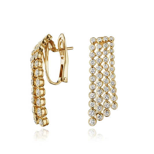 Van Cleef & Arpels 1980s 18KT Yellow Gold Diamond Earrings side and front
