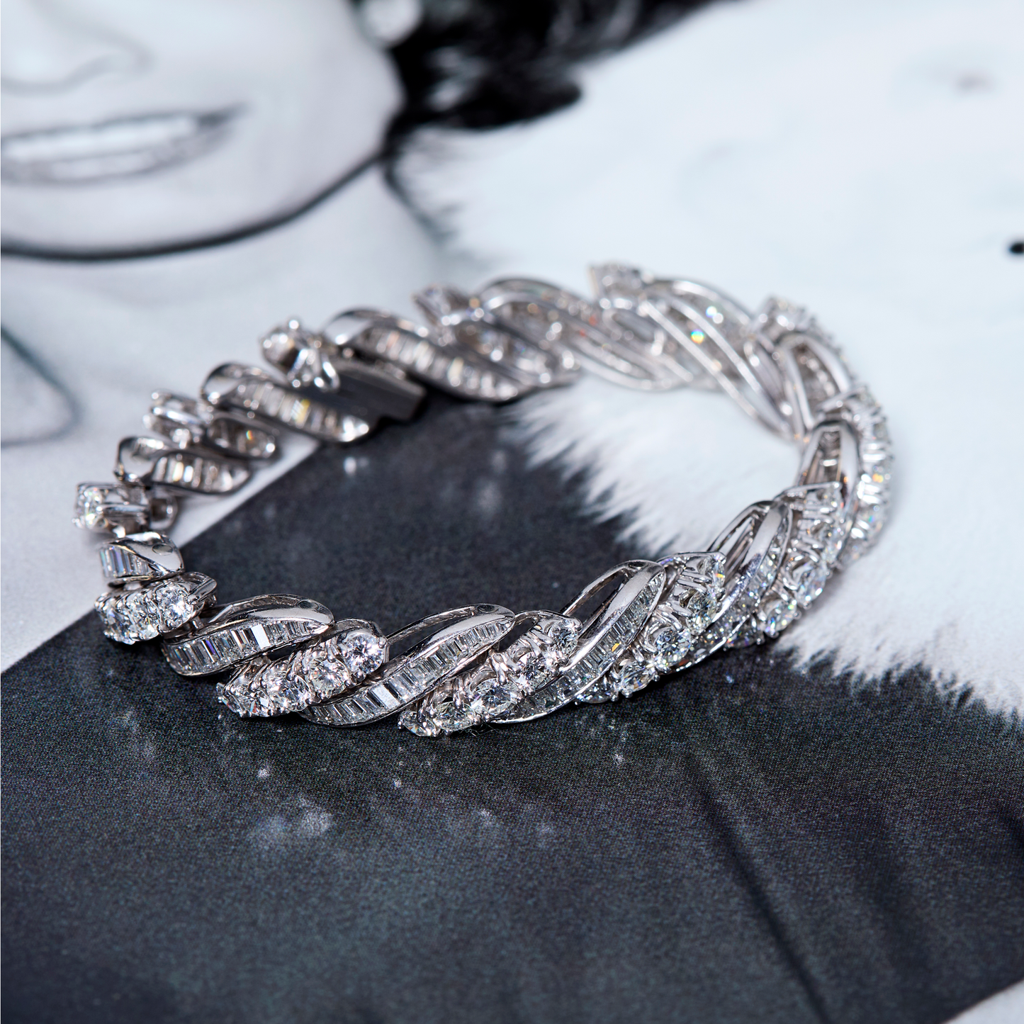 Retro 18KT White Gold Diamond Bracelet