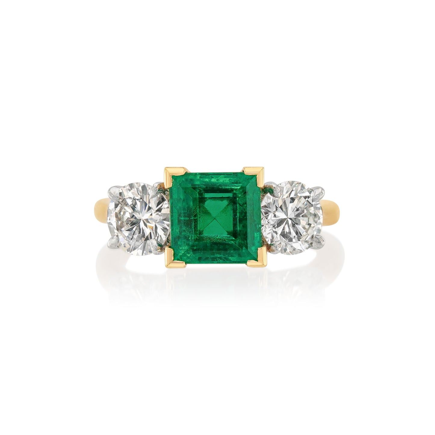 1950s Platinum & 18KT Yellow Gold Emerald & Diamond Ring front