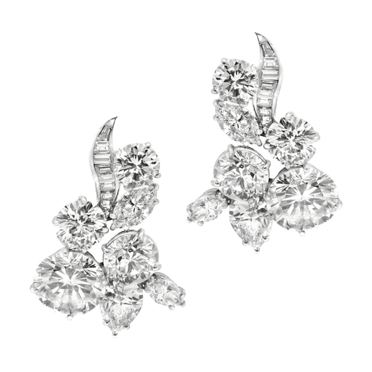 Harry Winston 1950s Platinum Diamond Earrings front