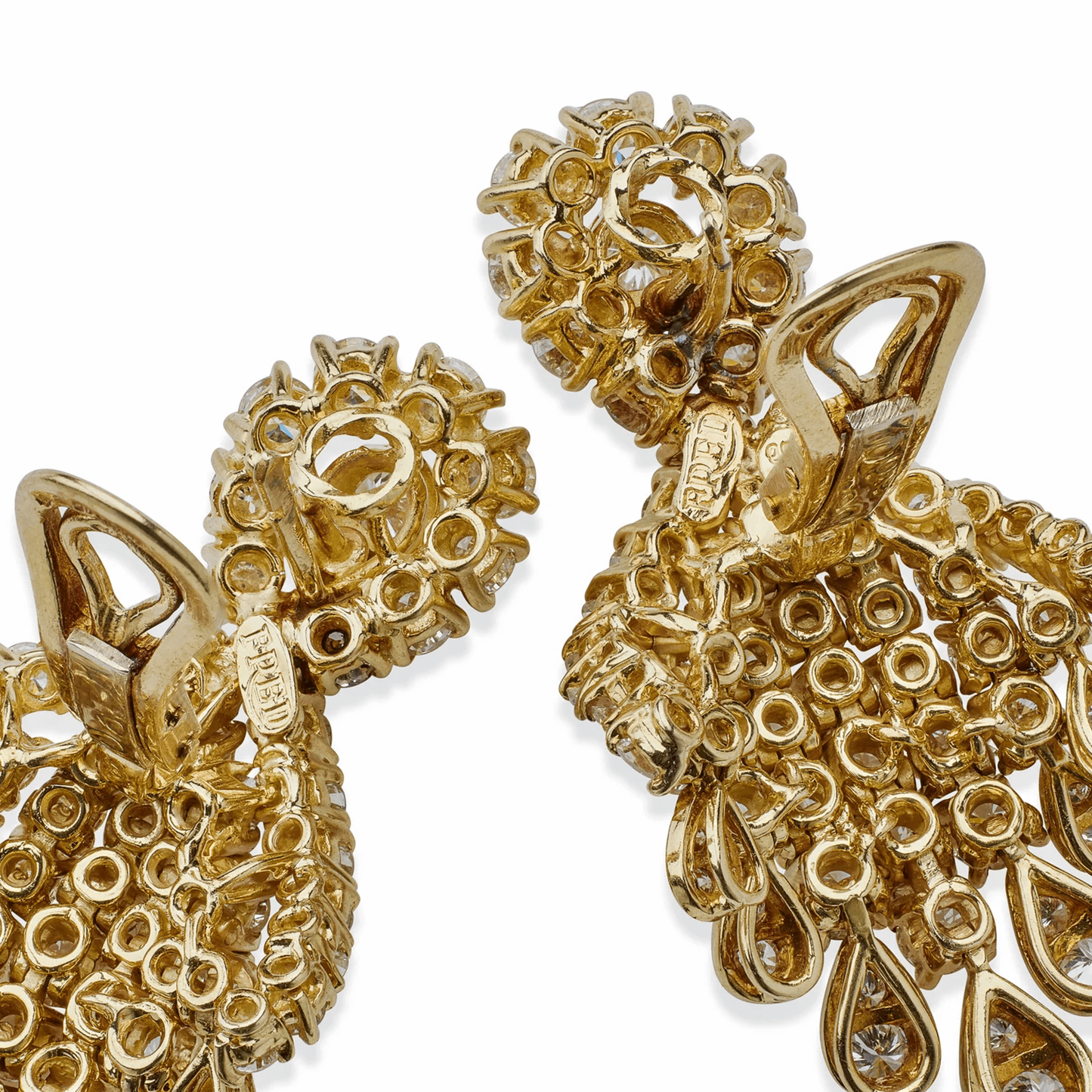 Fred Paris 1980s 18KT Yellow Gold Diamond Earrings signature