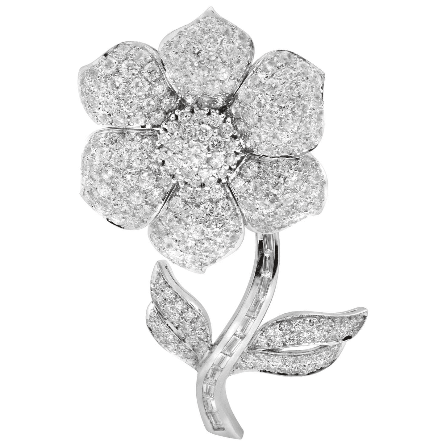 Post-1980s 18KT White Gold Diamond Flower Brooch front