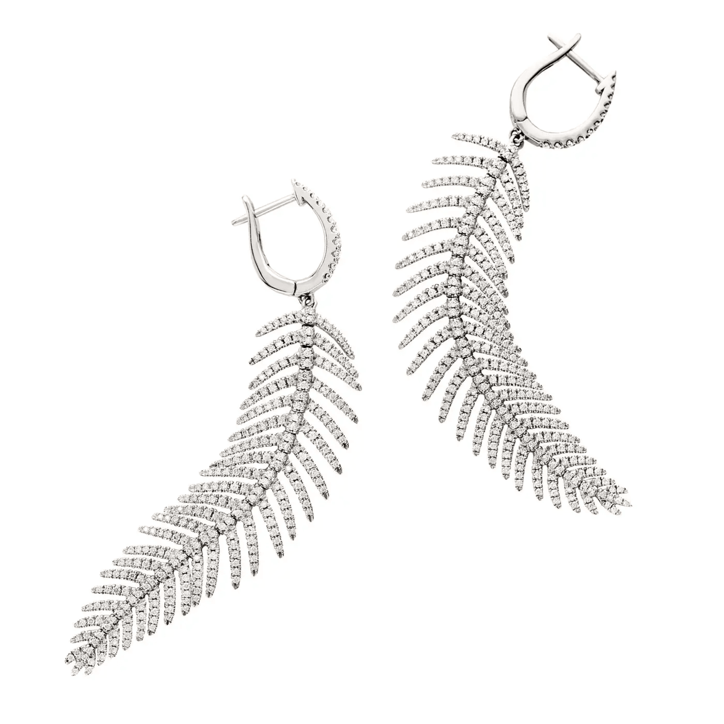 Post-1980s 18KT White Gold Diamond Feather Earrings front