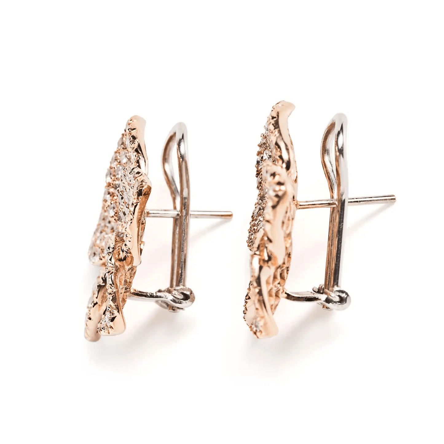 Fratelli Coppini Italy Post-1980s 18KT Rose Gold Diamond Magnolia Earrings side
