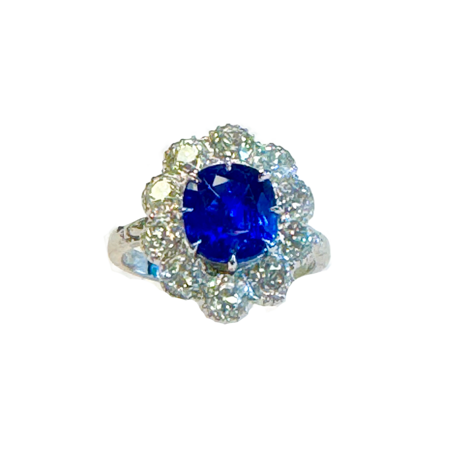 Art Deco Platinum Sapphire & Diamond Ring front