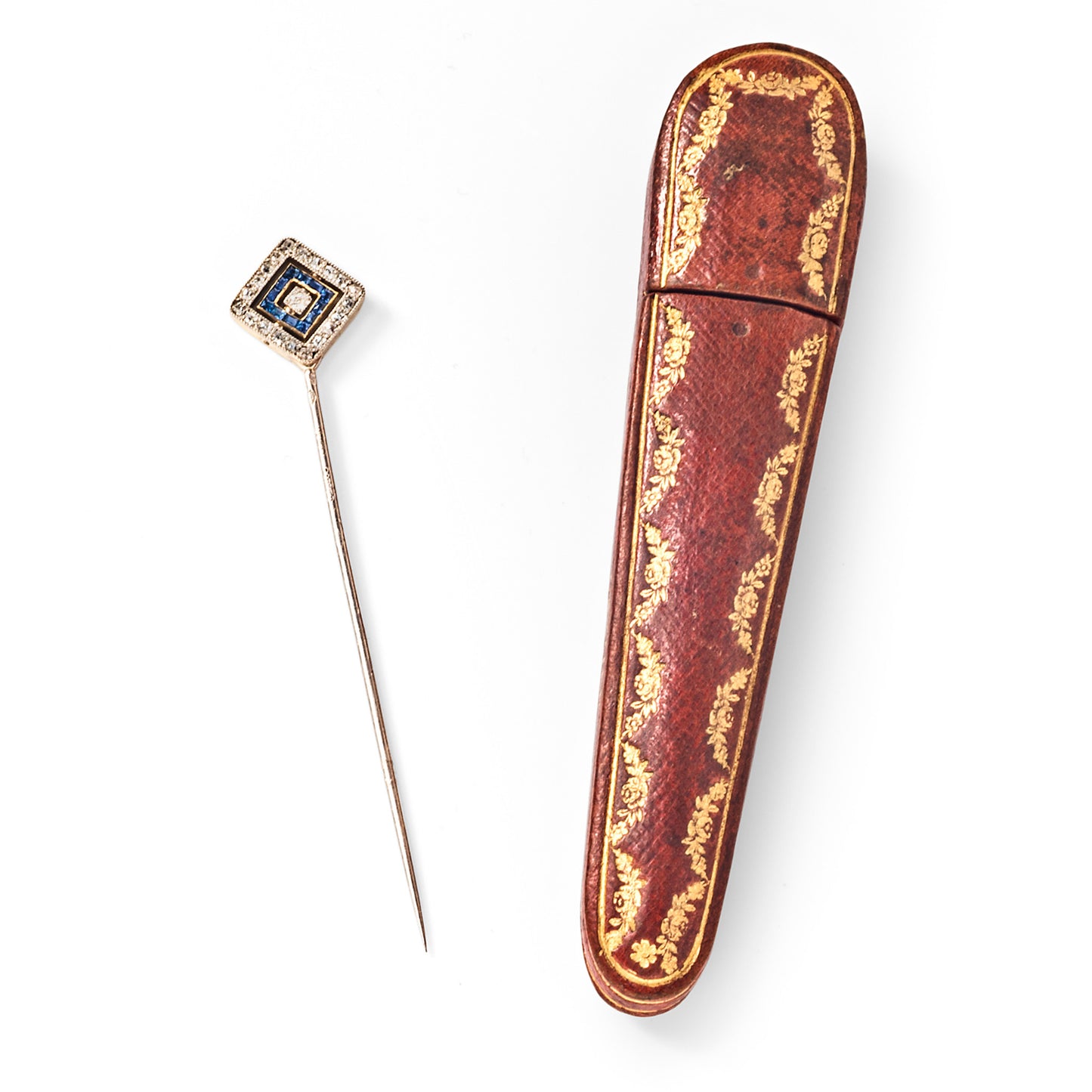 Cartier Art Deco Platinum & 18KT Yellow Gold Sapphire & Diamond Stickpin front case