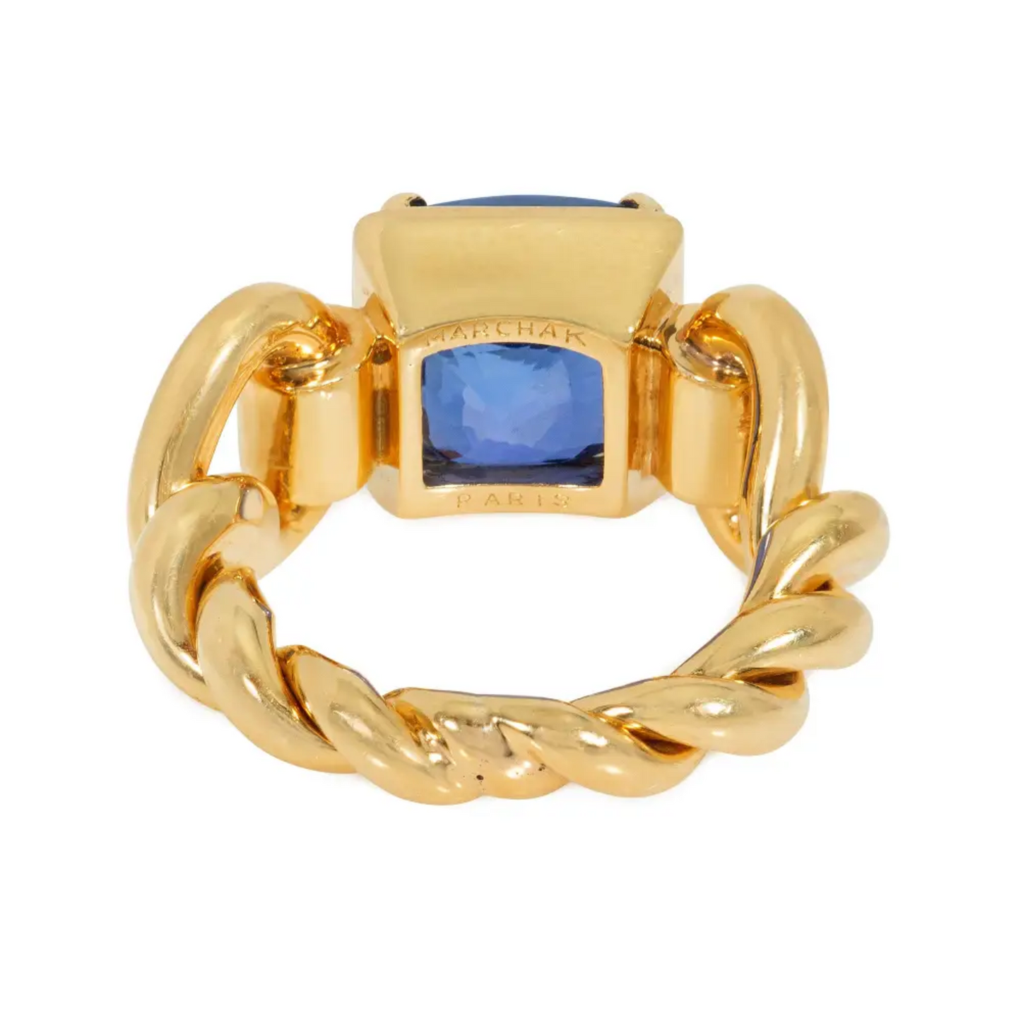 Marchak Paris 1950s 18KT Yellow Gold Sapphire Ring back