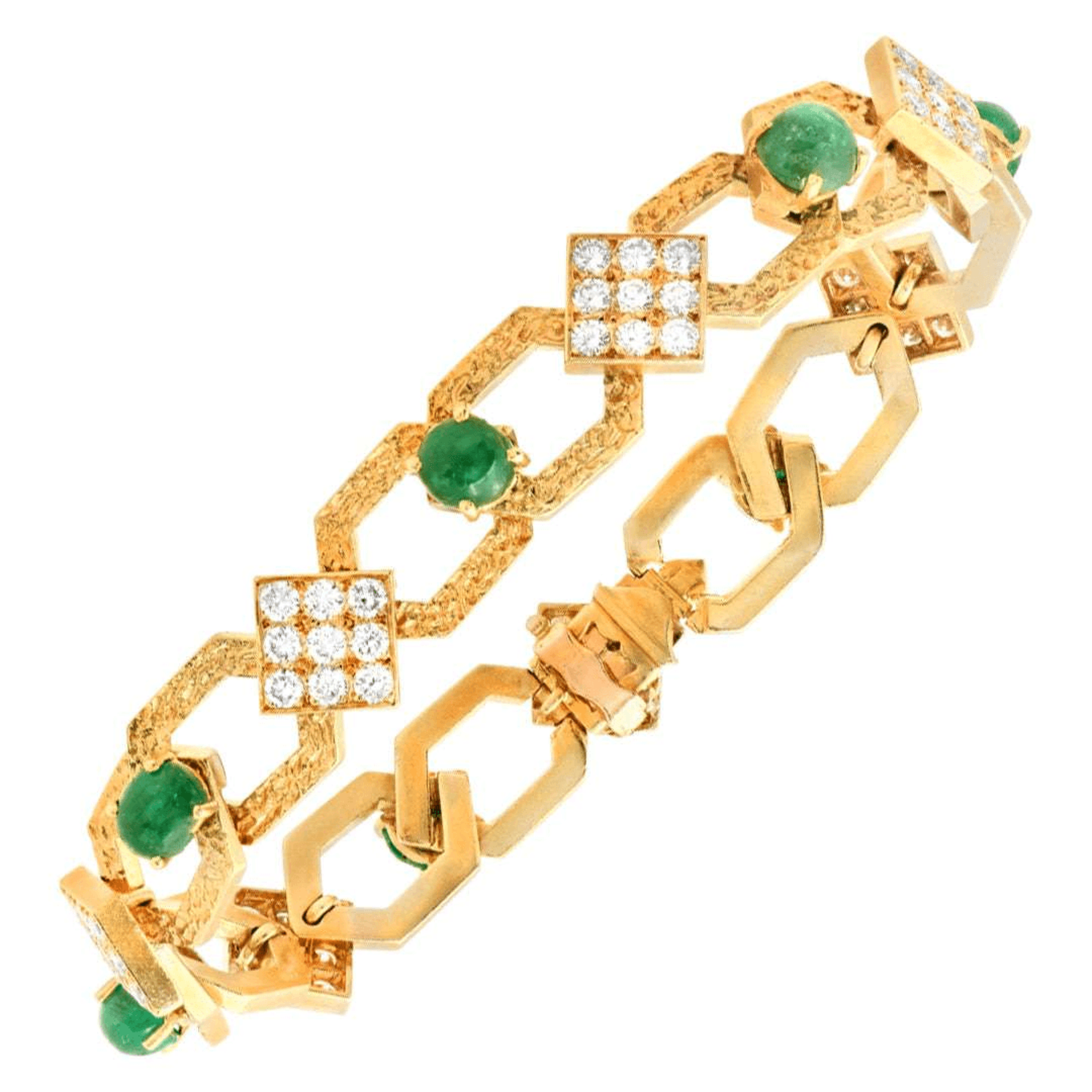 Gérard 1980s 18KT Yellow Gold Emerald & Diamond Necklace as bracelet