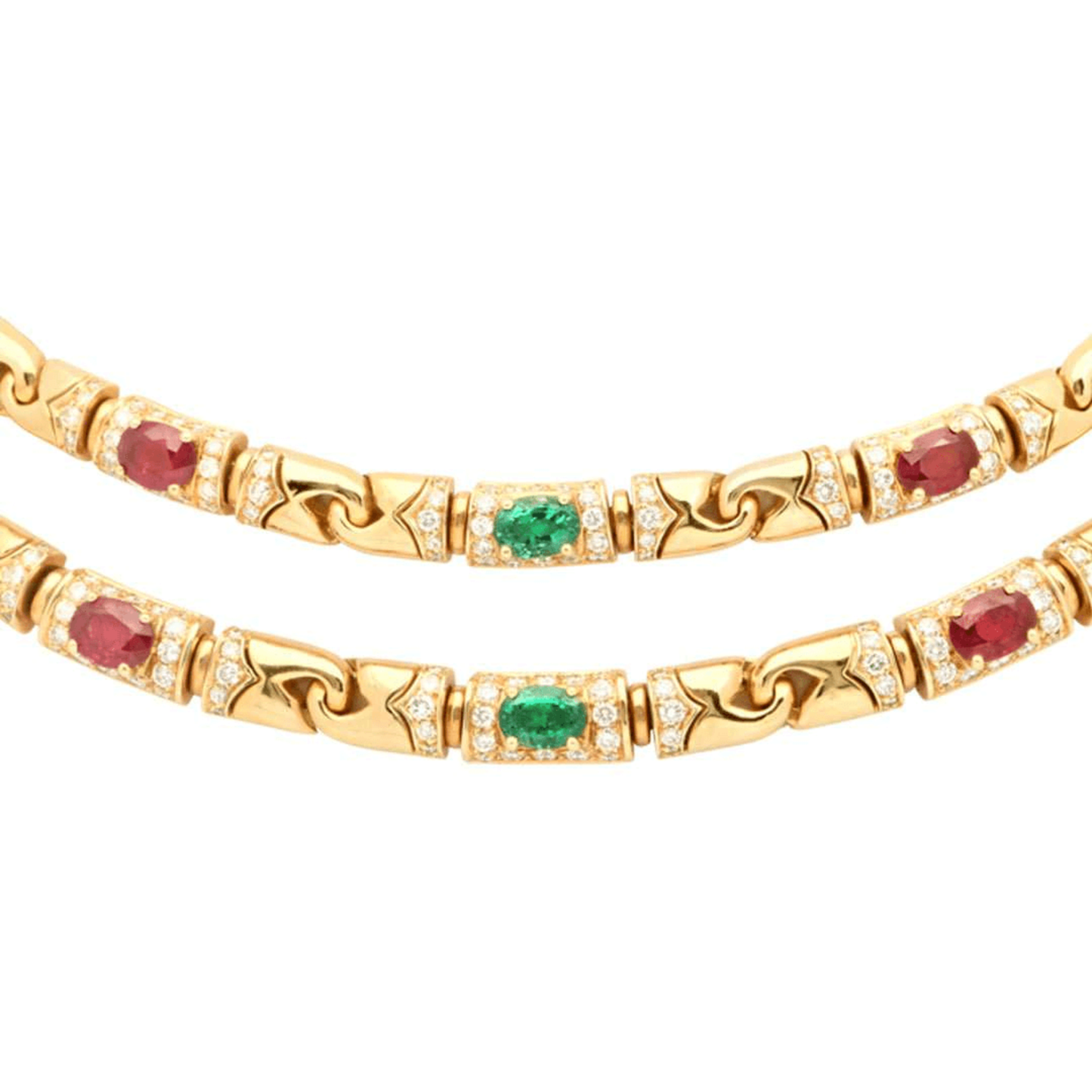 Bulgari 1980s 18KT Yellow Gold Ruby, Diamond & Emerald Necklace front