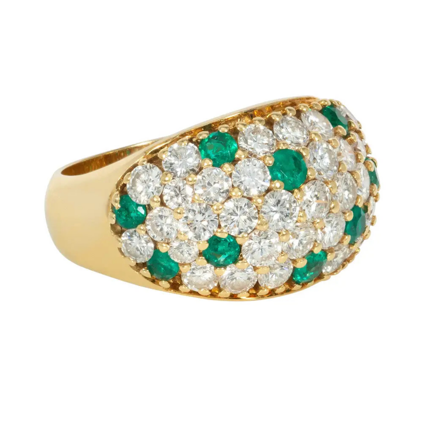 French 1960s 18KT Yellow Gold Emerald & Diamond Ring side
