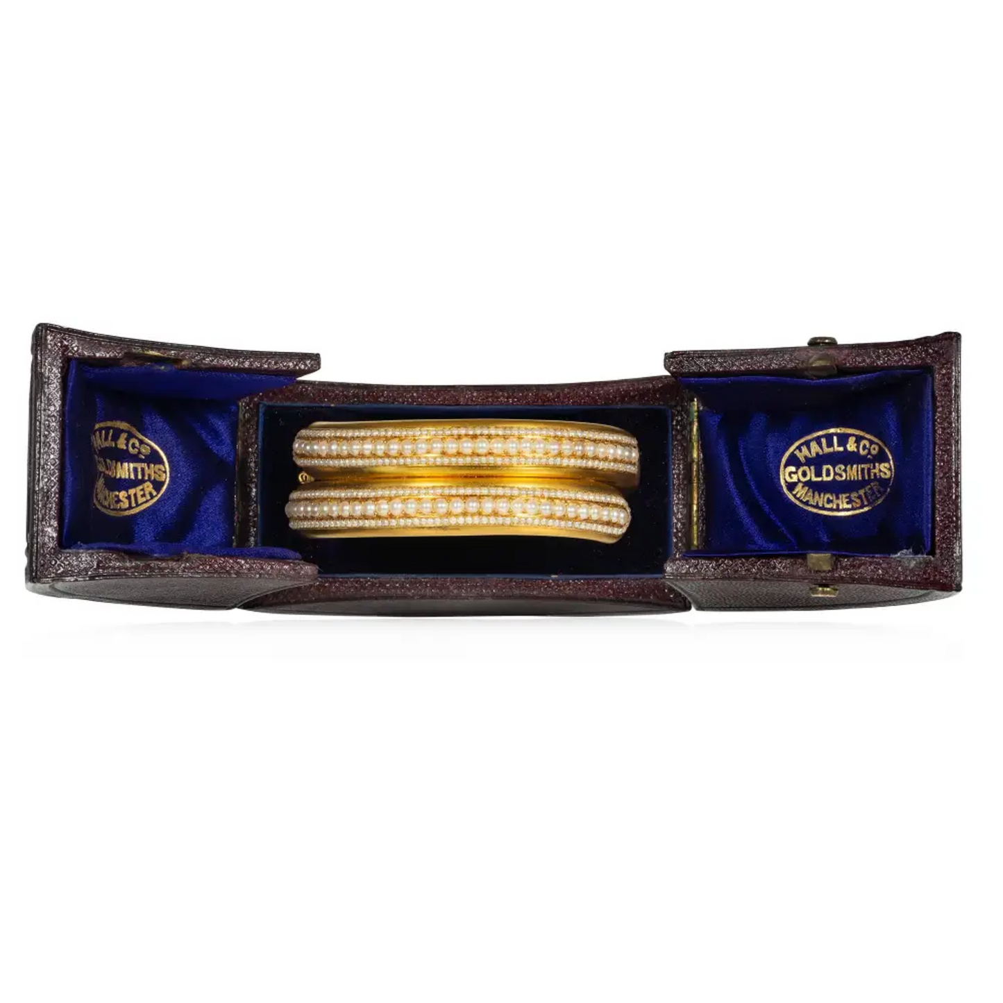 English Victorian 18KT Yellow Gold Natural Pearl Bracelet in box