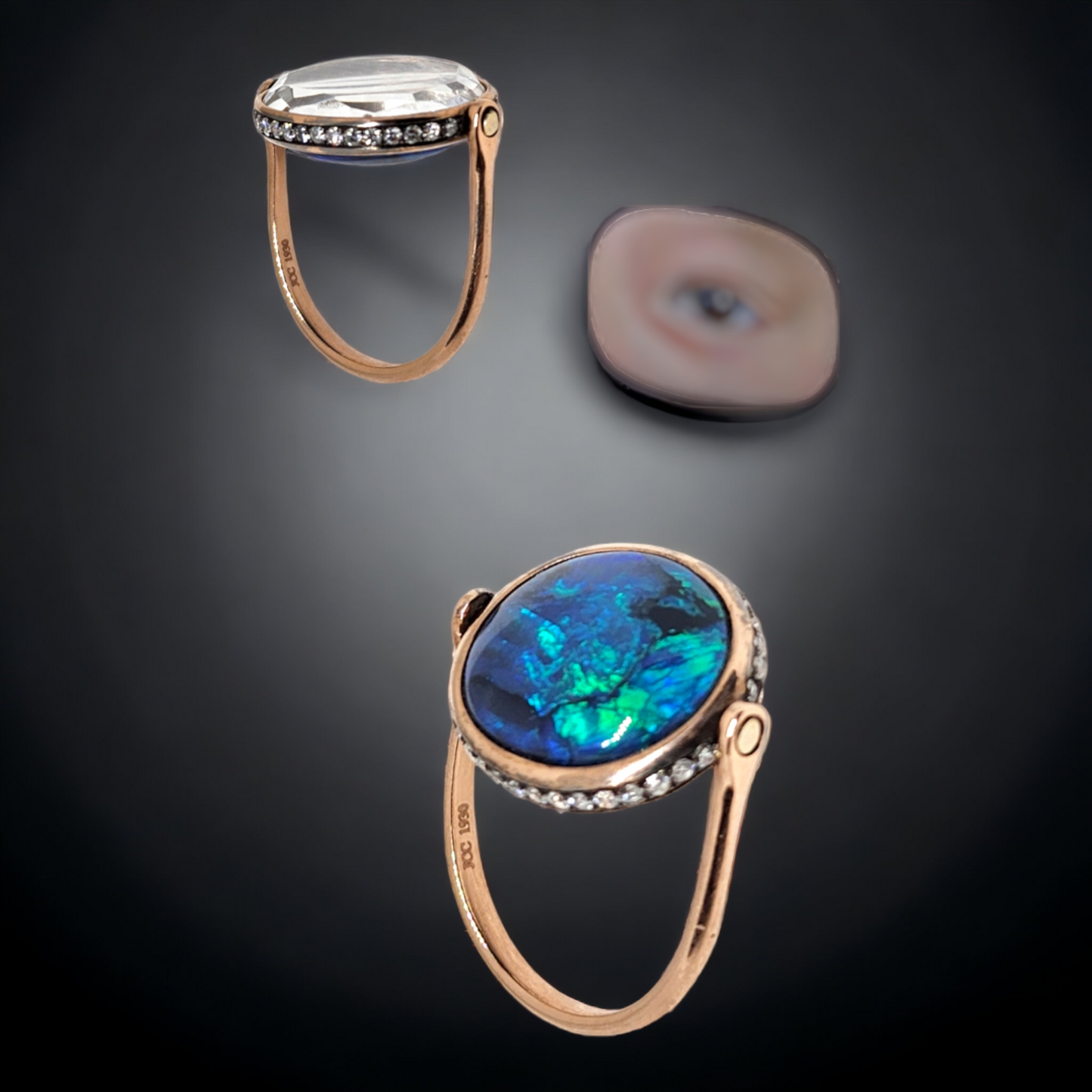 Contemporary 18KT Rose Gold Opal & Diamond Lover's Eye Ring