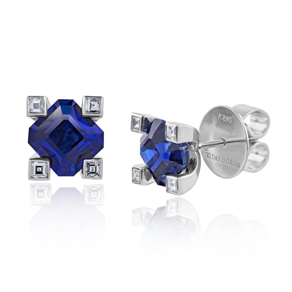 Contemporary Platinum Sapphire & Diamond Earrings
front and side