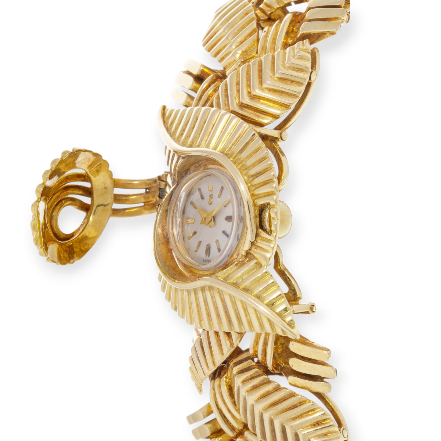 1960s 18KT Yellow Gold Watch Bracelet watch face