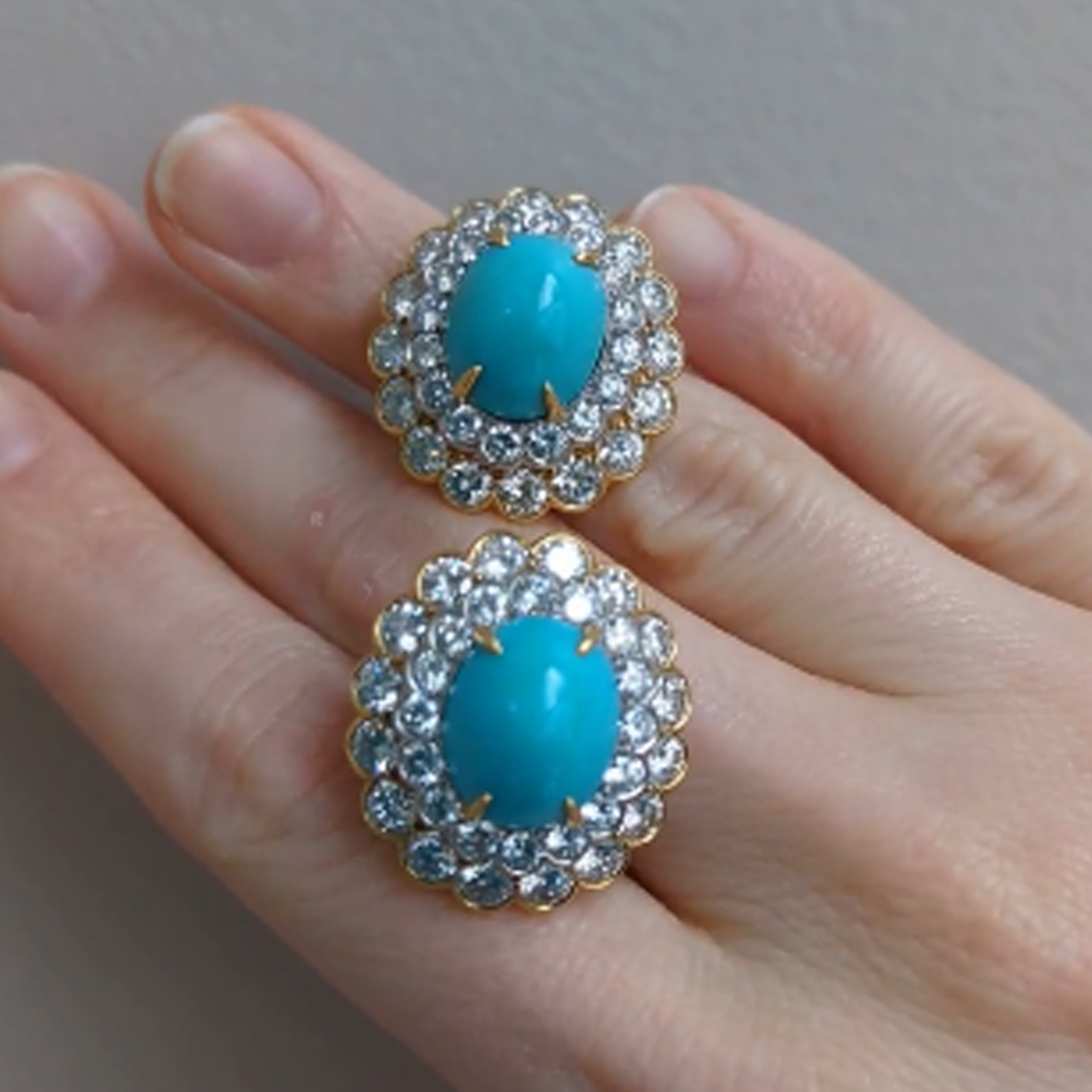 Cartier 1960s Platinum & 18KT Yellow Gold Turquoise & Diamond Earrings front