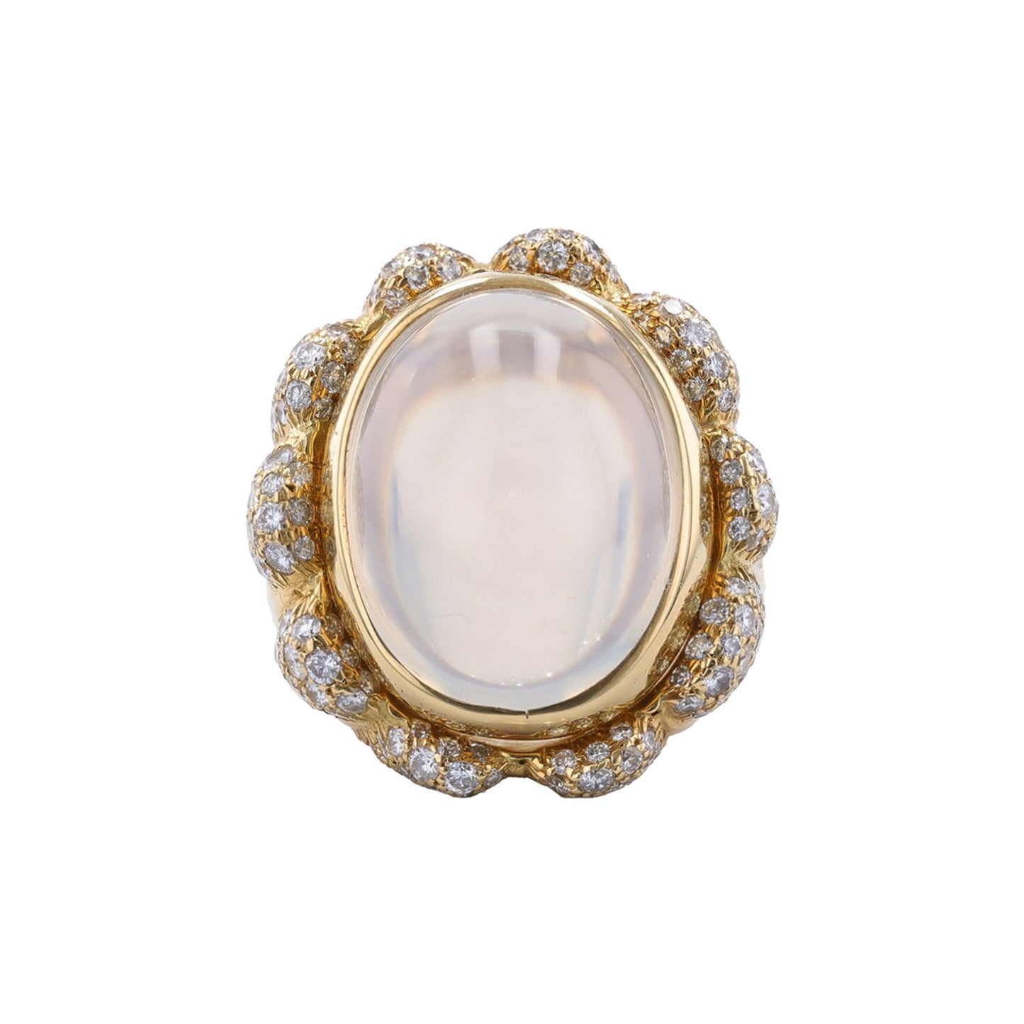 Julius Cohen Post-1980s 18KT Yellow Gold Moonstone & Diamond Ring front
