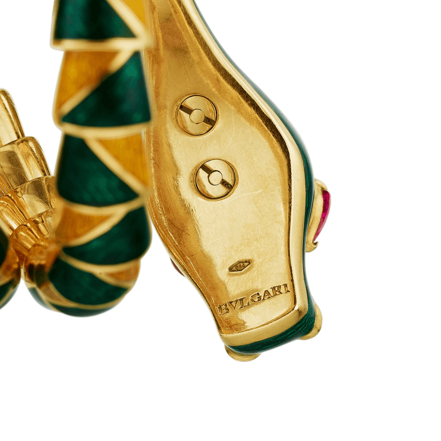 Bulgari 1970s Enamel, Diamond & Ruby Dragon Bracelet signature