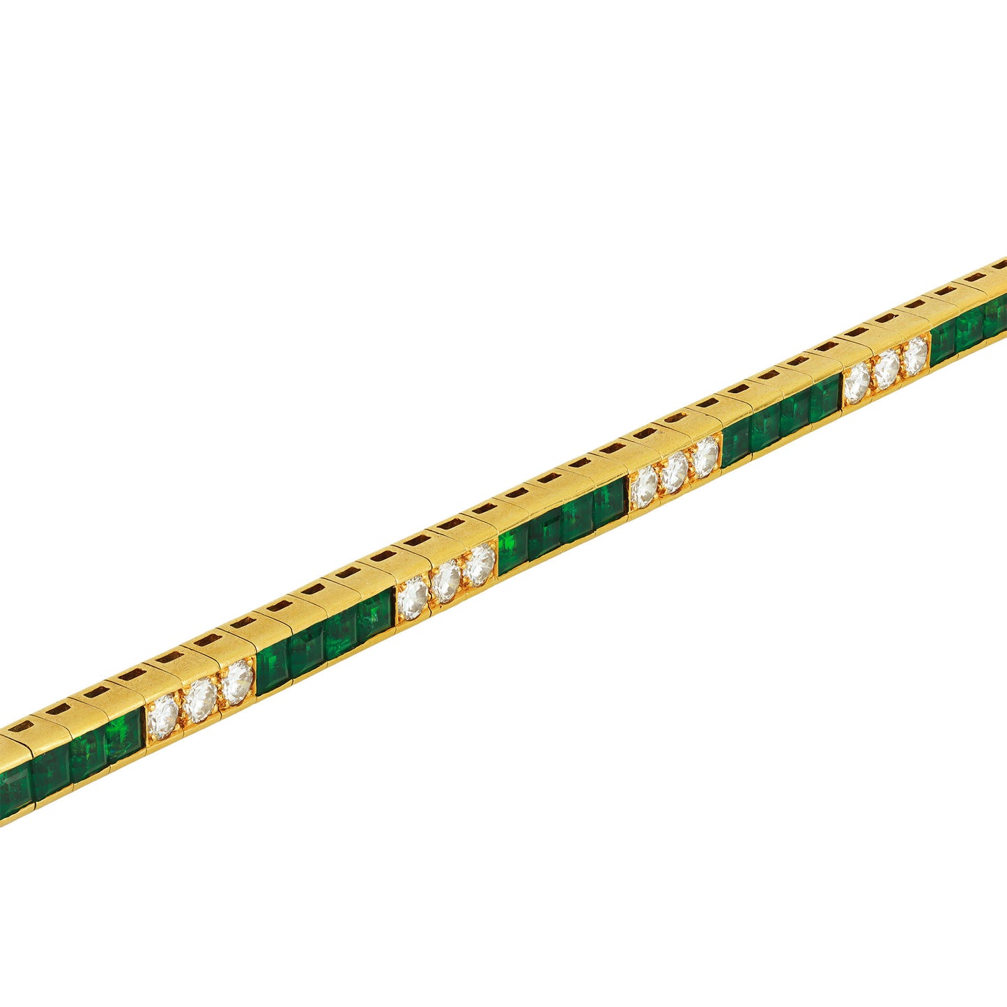 Tiffany & Co. 1980s 18KT Yellow Gold Emerald & Diamond Bracelet side