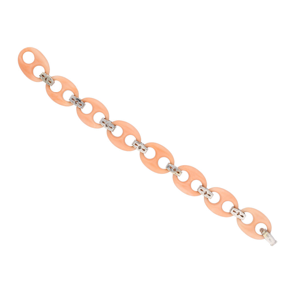 Italian 1970s 18KT White Gold Coral & Diamond Bracelet back