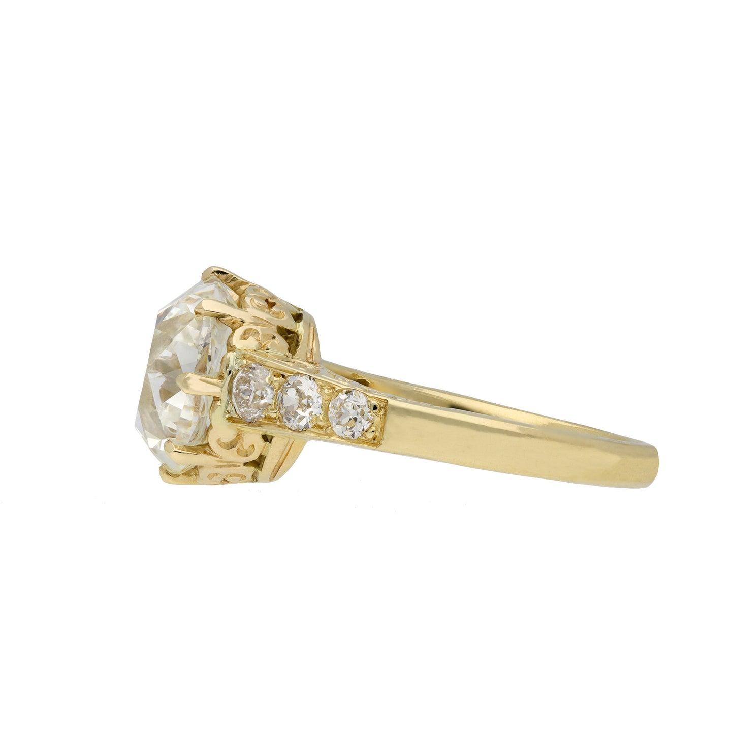 Victorian Diamond in Modern 18KT Yellow Gold Diamond Ring side