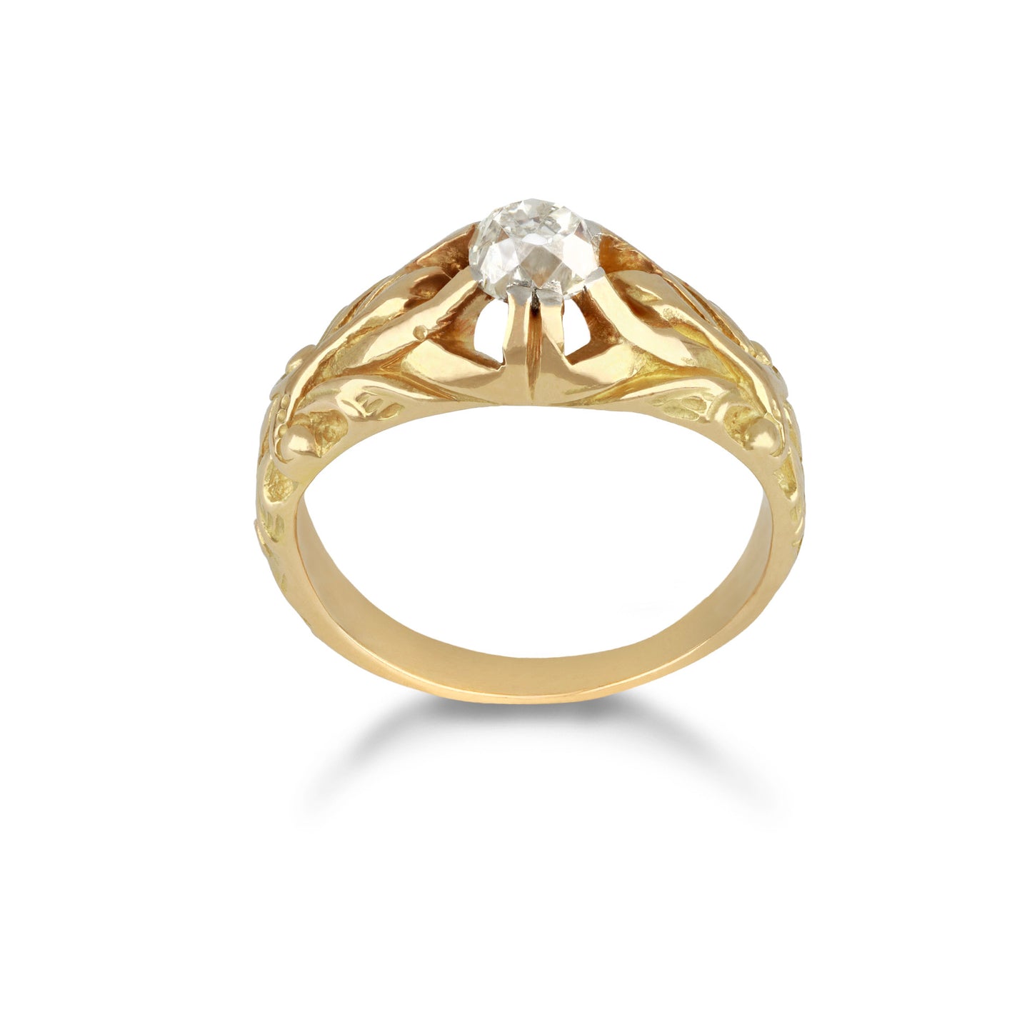 Art Nouveau 18KT Yellow Gold Diamond Ring front