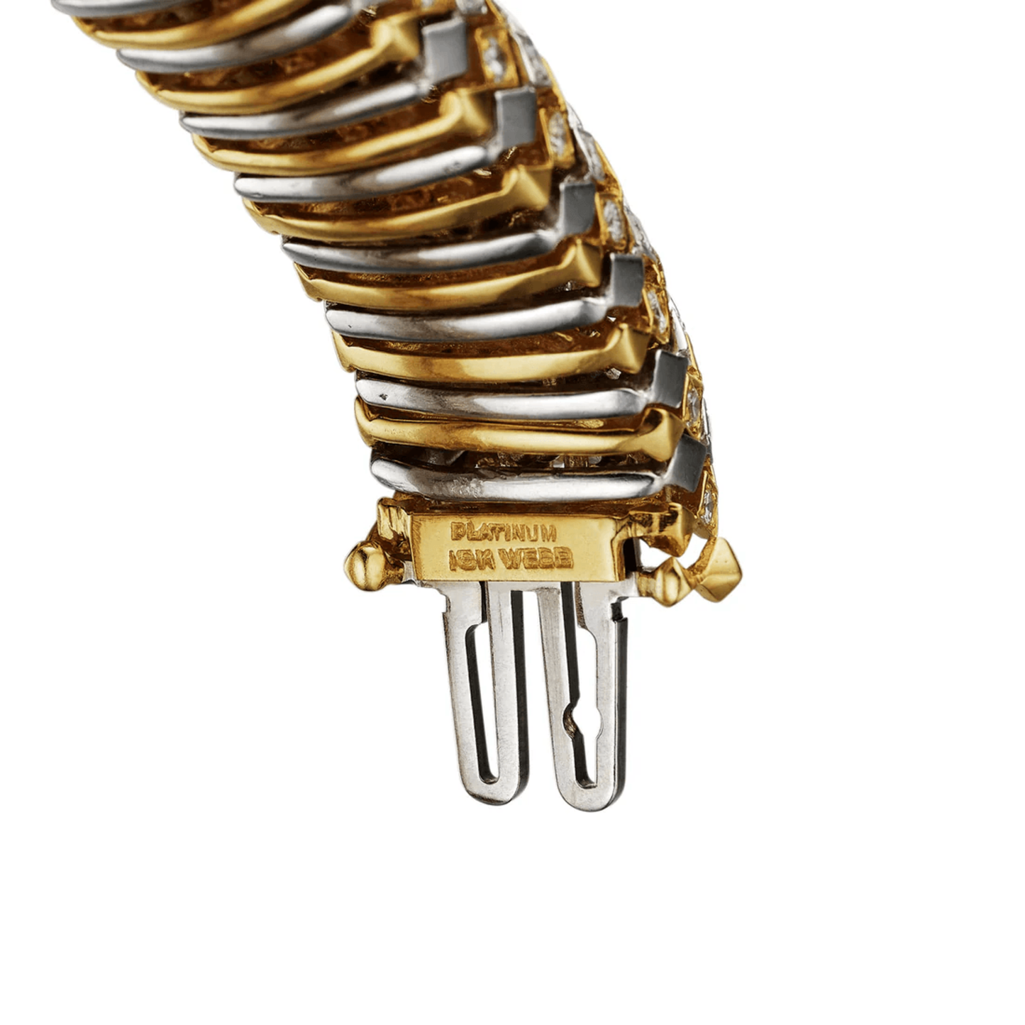 David Webb 1970s Platinum & 18KT Yellow Gold Diamond Bracelet signature