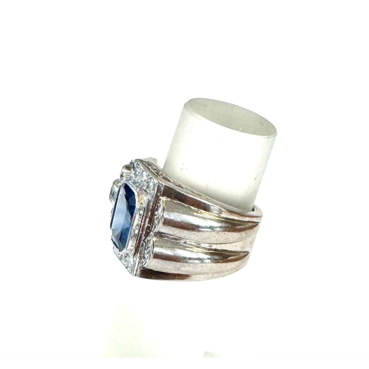1930s Platinum Sapphire & Diamond Ring side