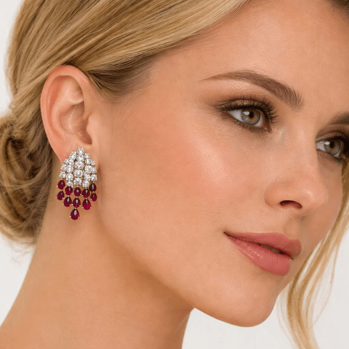 Post-1980s 18KT White & Yellow Gold Ruby & Diamond Earrings one ear