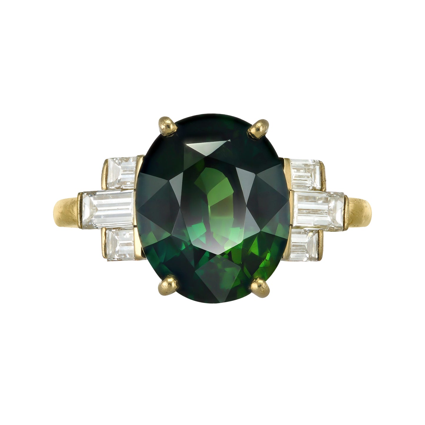 1980s 18KT Yellow Gold Sapphire & Diamond Ring front