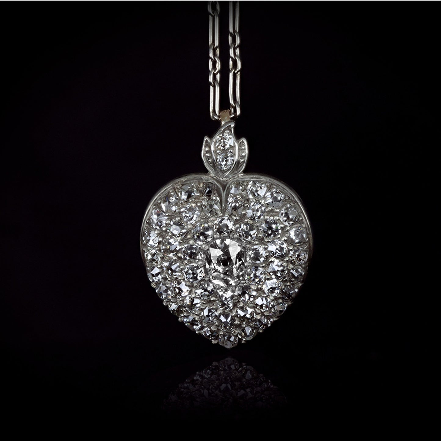 Victorian Silver & 18KT Yellow Gold Diamond Heart Locket Necklace front