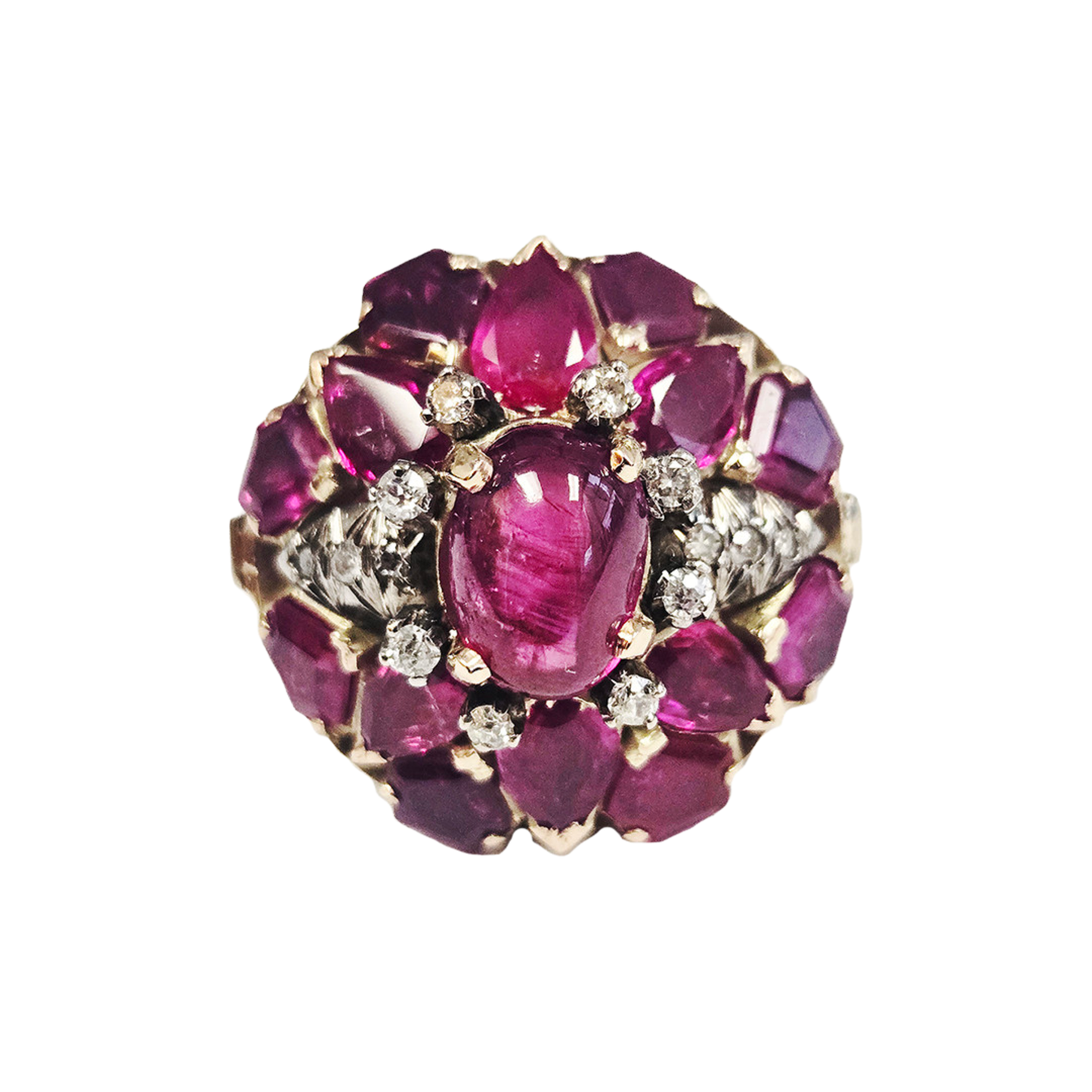 1940s 14KT Yellow Gold Ruby & Diamond Ring front
