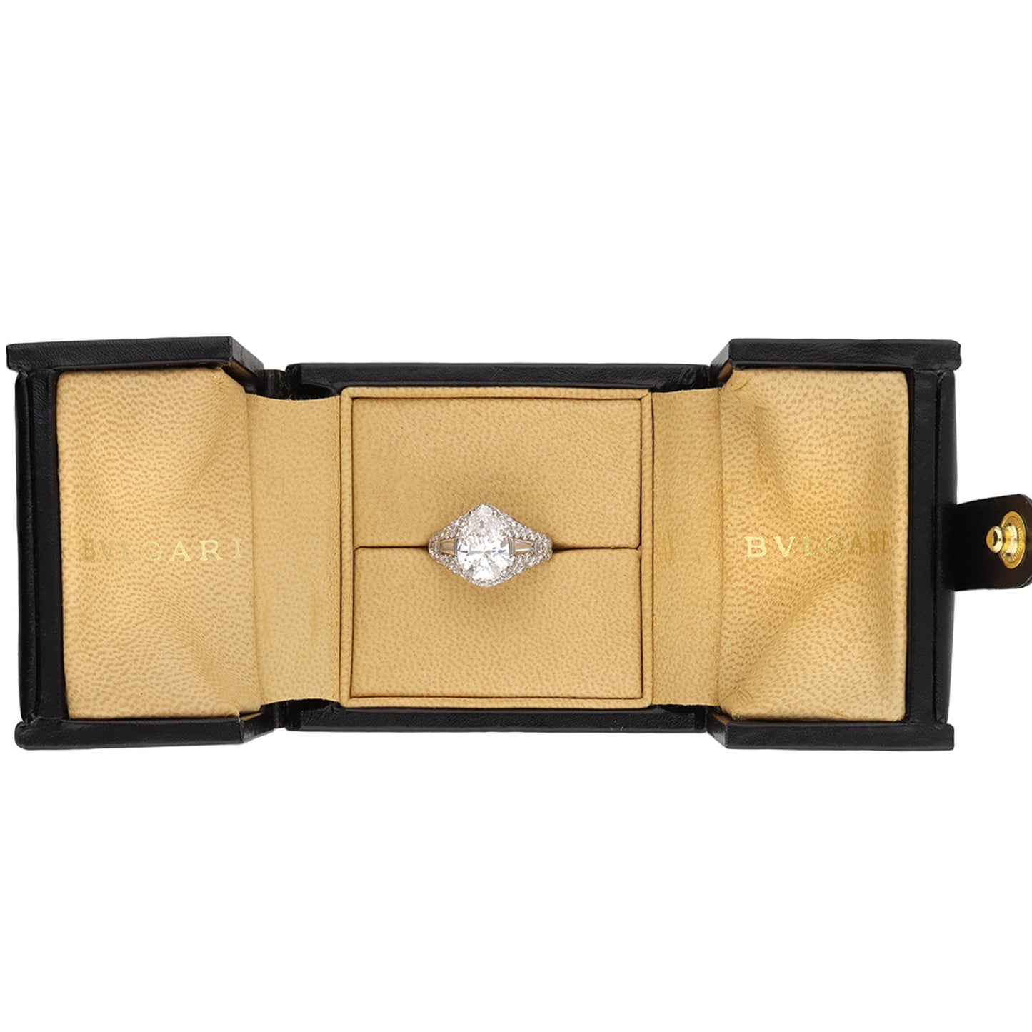 Bulgari Italy 1960s Platinum Diamond Trombino Ring in box