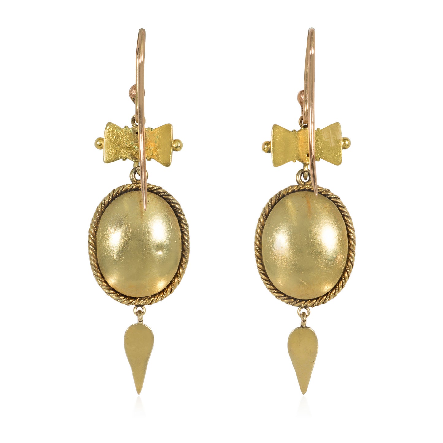 Victorian 15KT Yellow Gold Turquoise & Diamond Earrings back