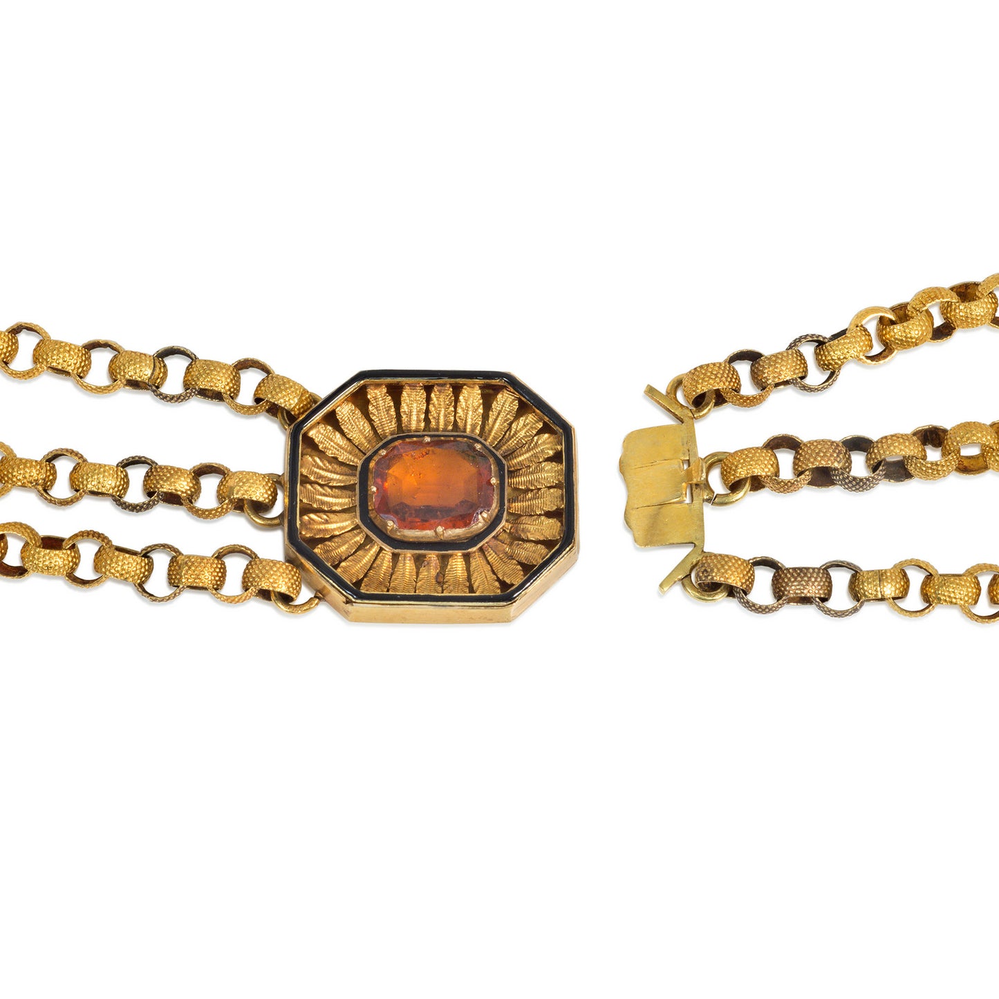 Austrian Victorian 18KT Yellow Gold Hessonite Garnet & Enamel Set clasp