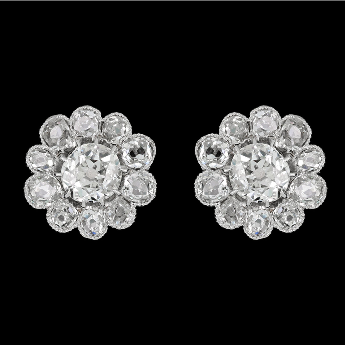 Edwardian Platinum & 18KT Yellow Gold Diamond Earrings front