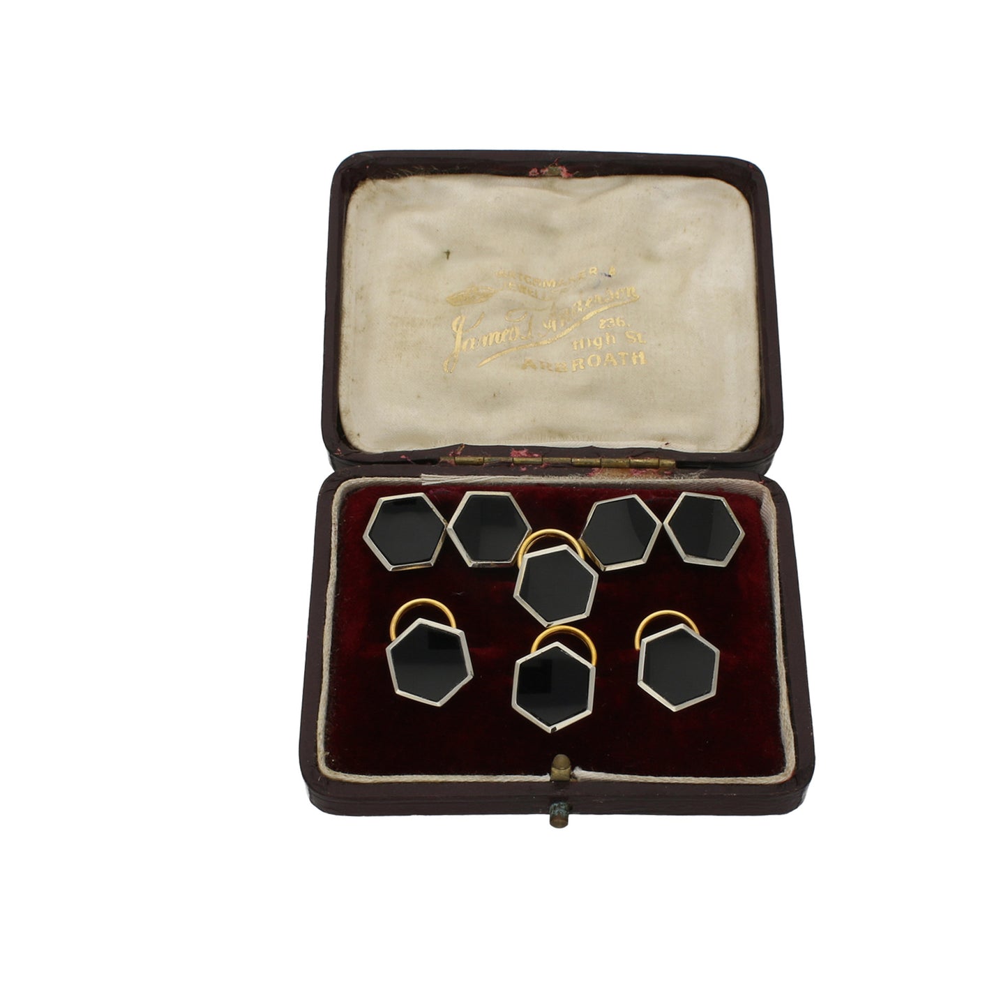 Retro 9KT White Gold & 18KT Yellow Gold Onyx Dress Set in box